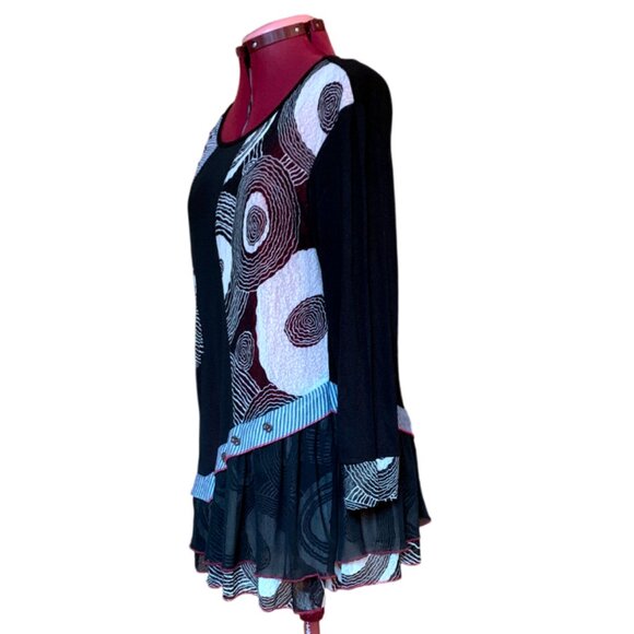 KAKTUS - Black Abstract Layered Long Sleeve TopTunic Dress – Size S - Picture 2 of 9